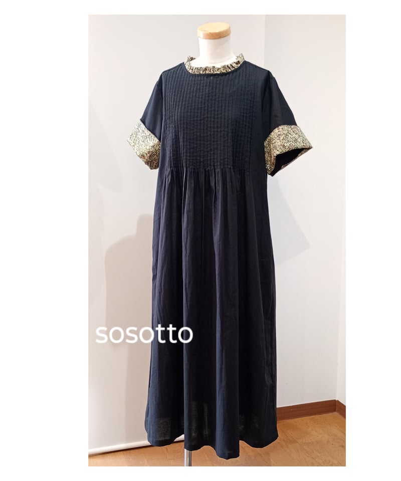sosotto／綿麻細ピンタックLIBERTYフリルワンピース半袖 | mon