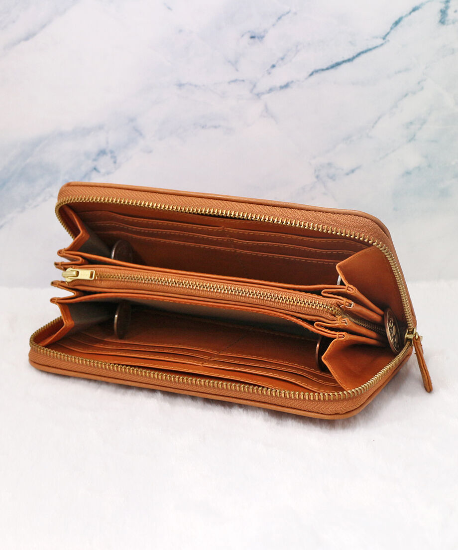 zucchero ヌメ革メッシュラウンド財布 メッシュシリーズ BR ブラウン