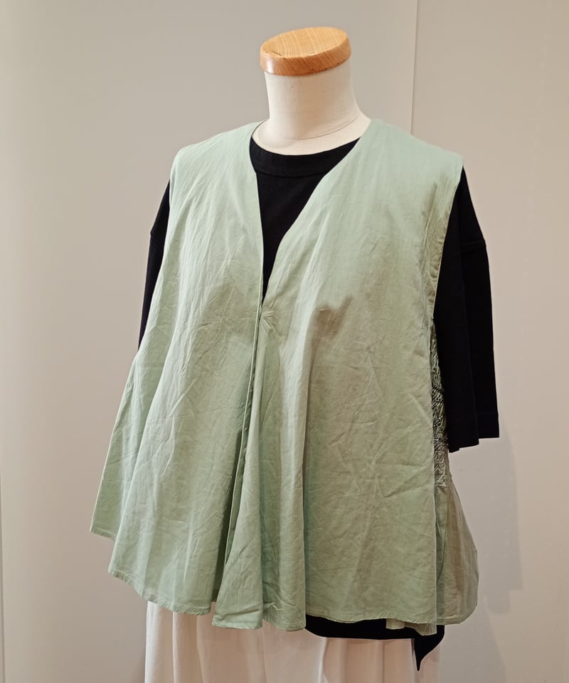 45R ベスト　ジレ　コットン100% 45R 藍染め コットン ベスト ジレ 刺繍ロゴ 男女兼用 3 Lサイズ ブルー