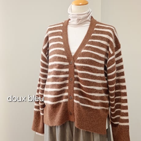 doux bleu／アルパカ ボーダーカーディガン