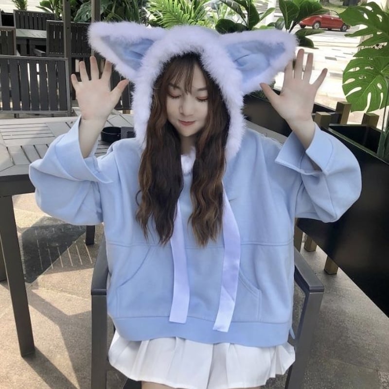 水色もこもこニャン子♡フードパーカー | Fancy ☆World