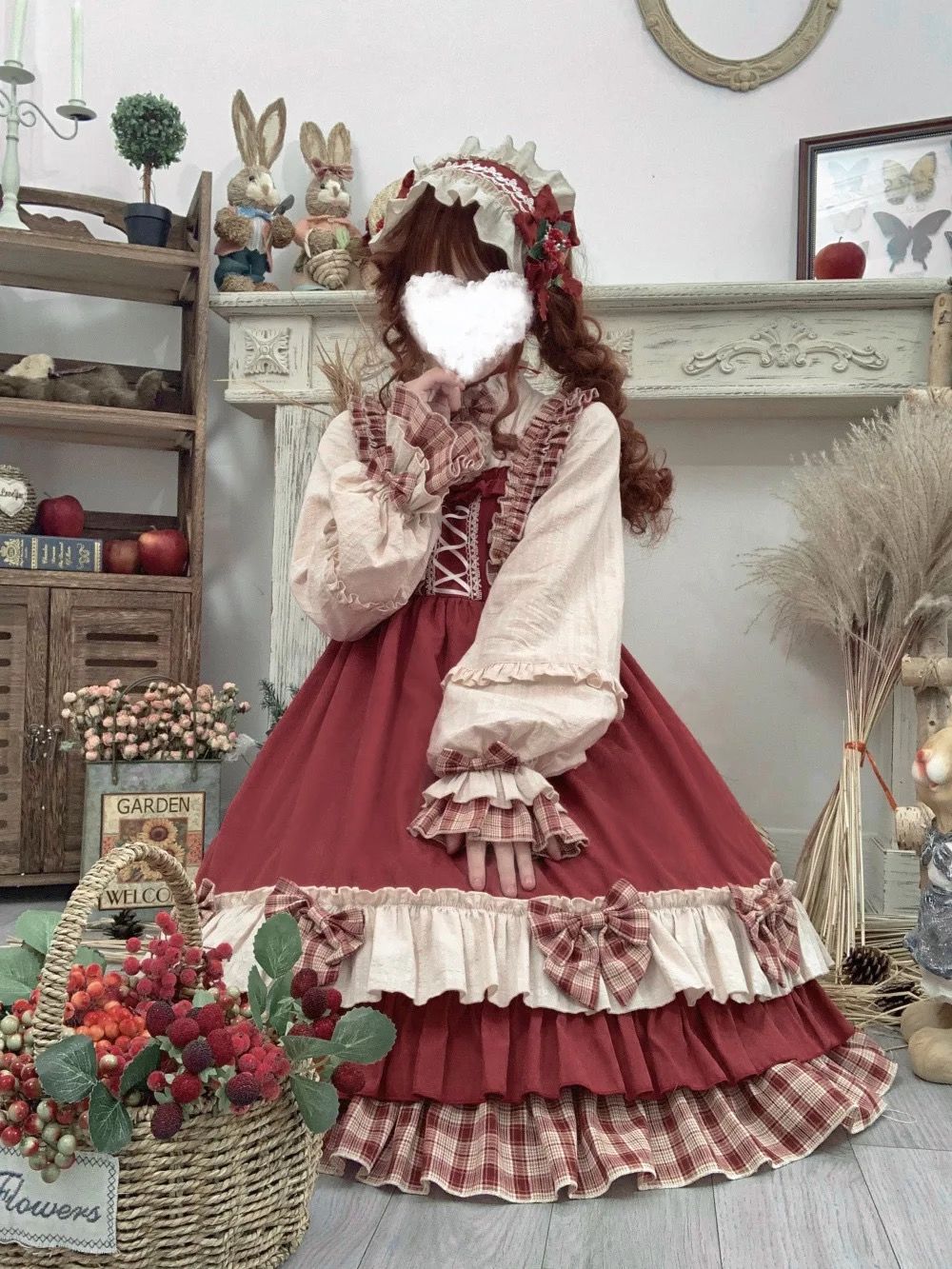 懐古ロリィタ　ハンドメイド　タータンチェック　赤チェック　ロリィタ タータンチェック❤️ #ロリィタ #ロリータ #ロリィタ