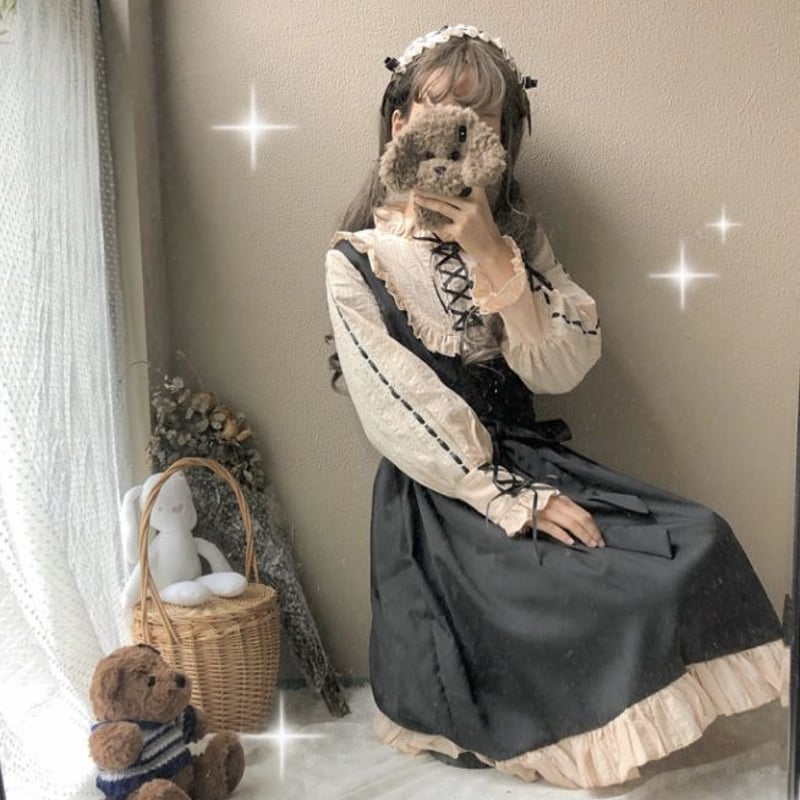 ガーリーな黒のリボン編み上げロリータ | Fancy ☆World