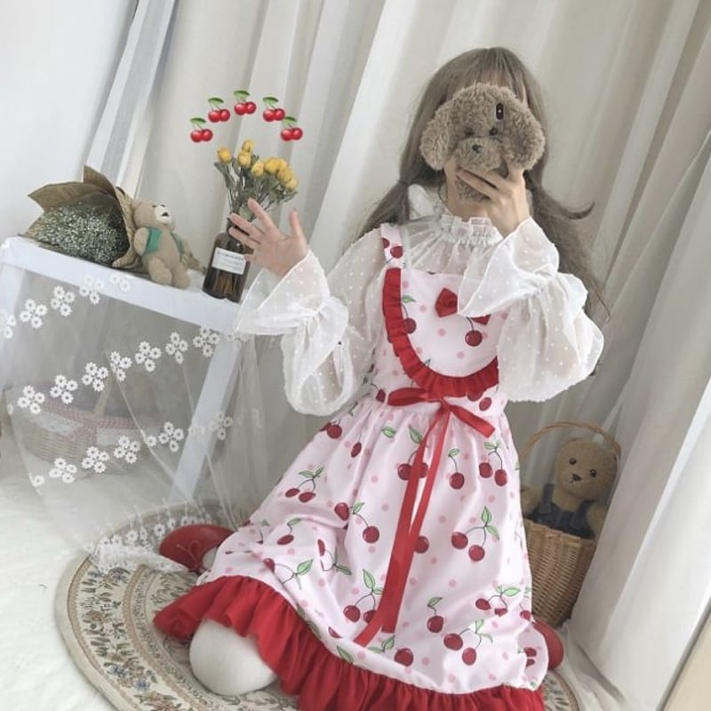 BABYさくらんぼレースホルターネックジャンパースカート ピンク ☆BABY