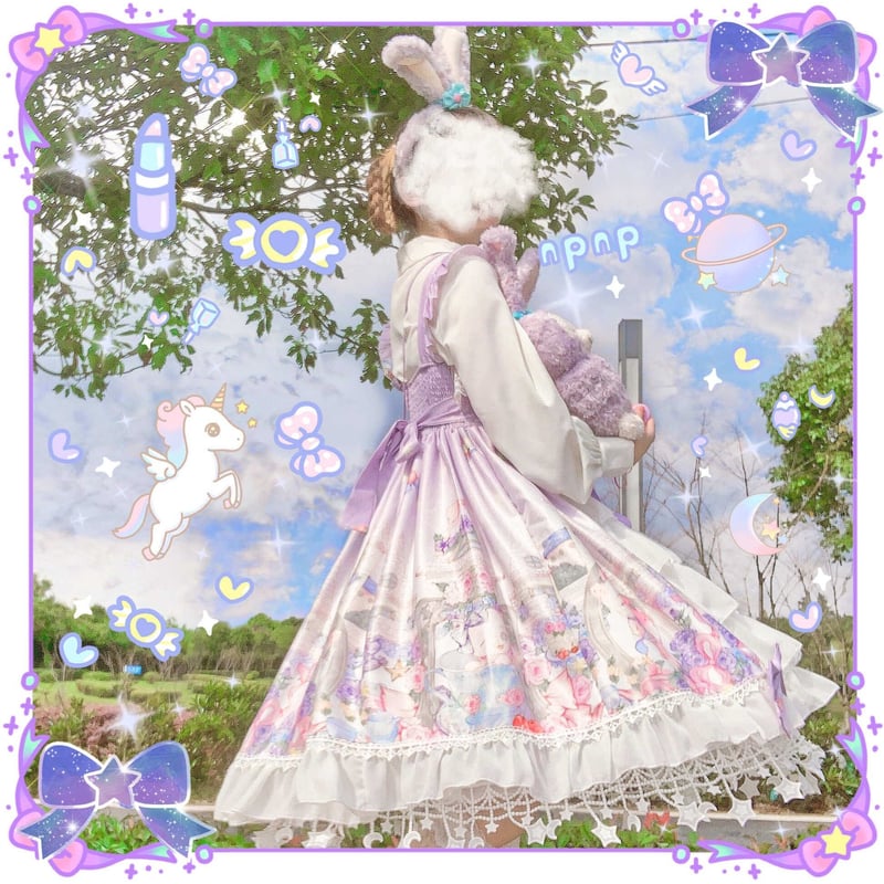 Angelic Pretty 薄紫猫デザインゴスロリドレス Angelic Pretty 薄紫猫デザインゴスロリドレス