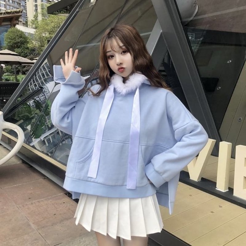 水色もこもこニャン子♡フードパーカー | Fancy ☆World