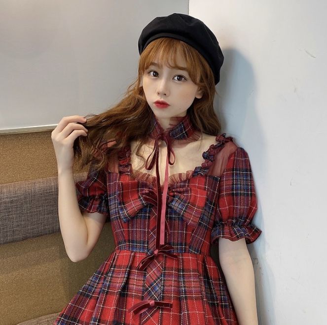 toAlice ビックハートフリルワンピース 赤チェック ゴスロリ
