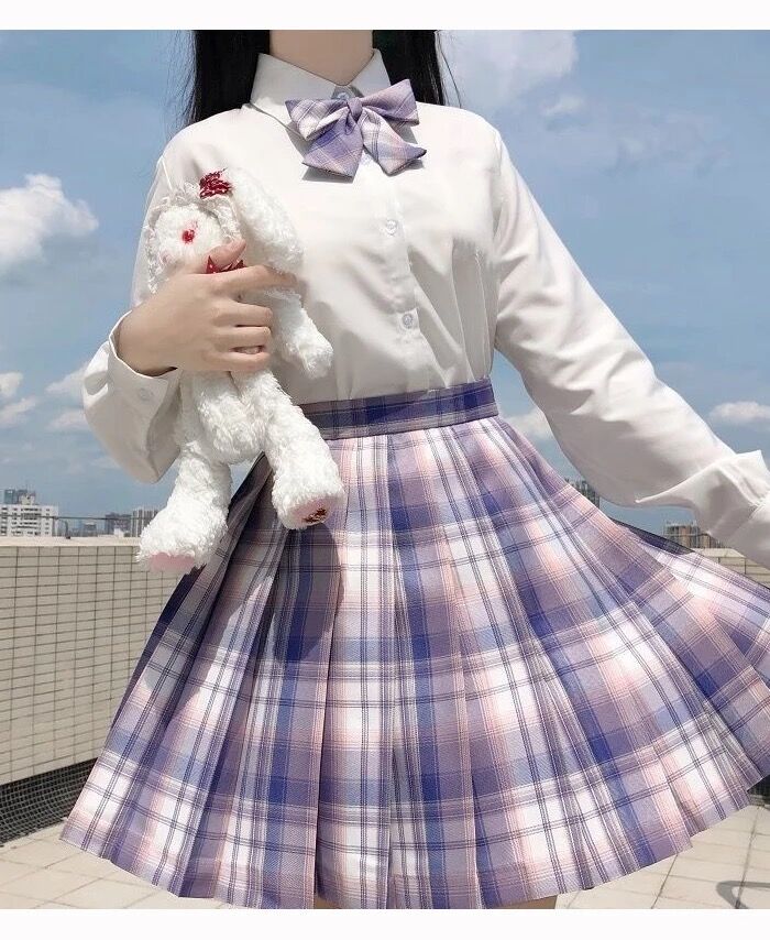 女子高生風♪紫チェックミニスカートとリボンのセット | Fancy ☆World