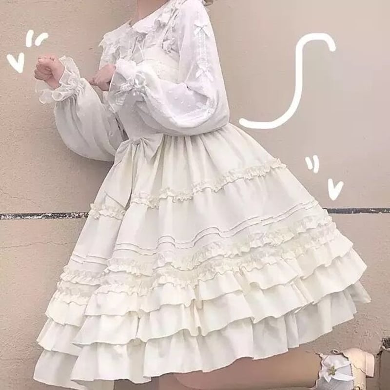 ヴィンテージ★水色★ワンピース★フリル★バルーンスリーブ レース たっぷりフリルのヴィンテージワンピース | Fancy ☆World