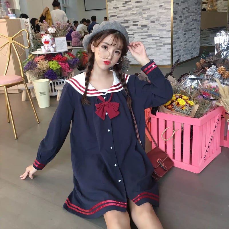ロリータファッション❤️セーラー風ロリータワンピース❤️ お出かけや女子会におススメ セーラー服風ロリータワンピース | Fancy ☆World