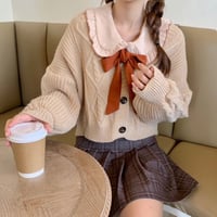 文学少女のニットブラウスセットコーデ