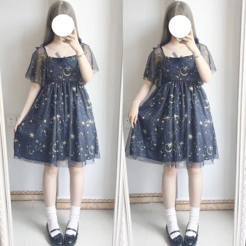 COEL 星柄ワンピース 宇宙柄シースルーワンピース | Fancy ☆World