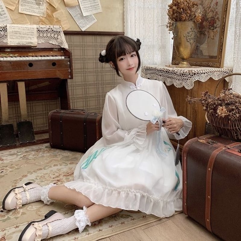 花柄チャイナ風ワンピース（長袖） | Fancy ☆World