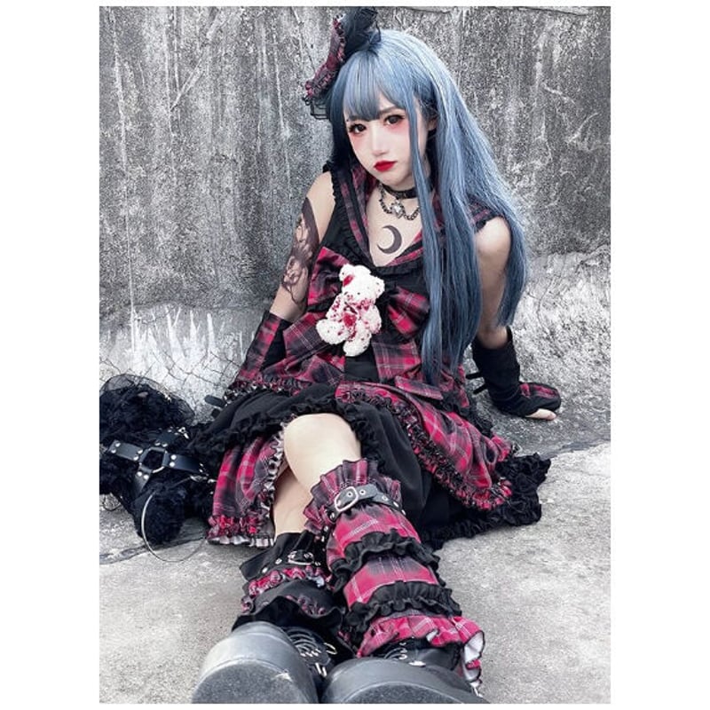 赤チェックのゴシックロリータワンピースセット | Fancy ☆World