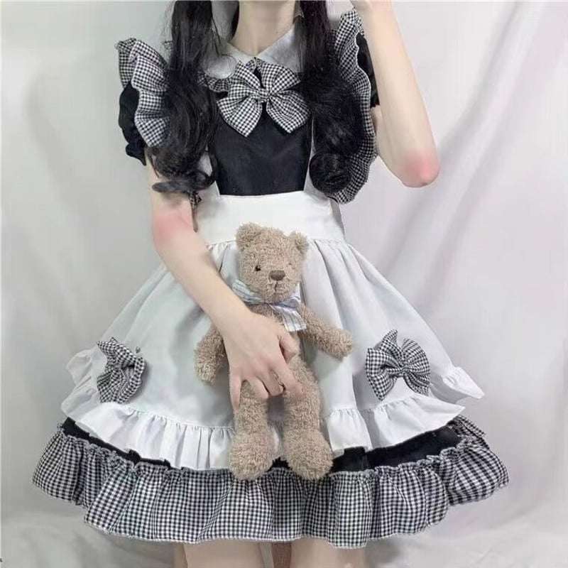 MALYMOONメイド服 グレー チェック柄 フリーサイズ Malymoon マリー
