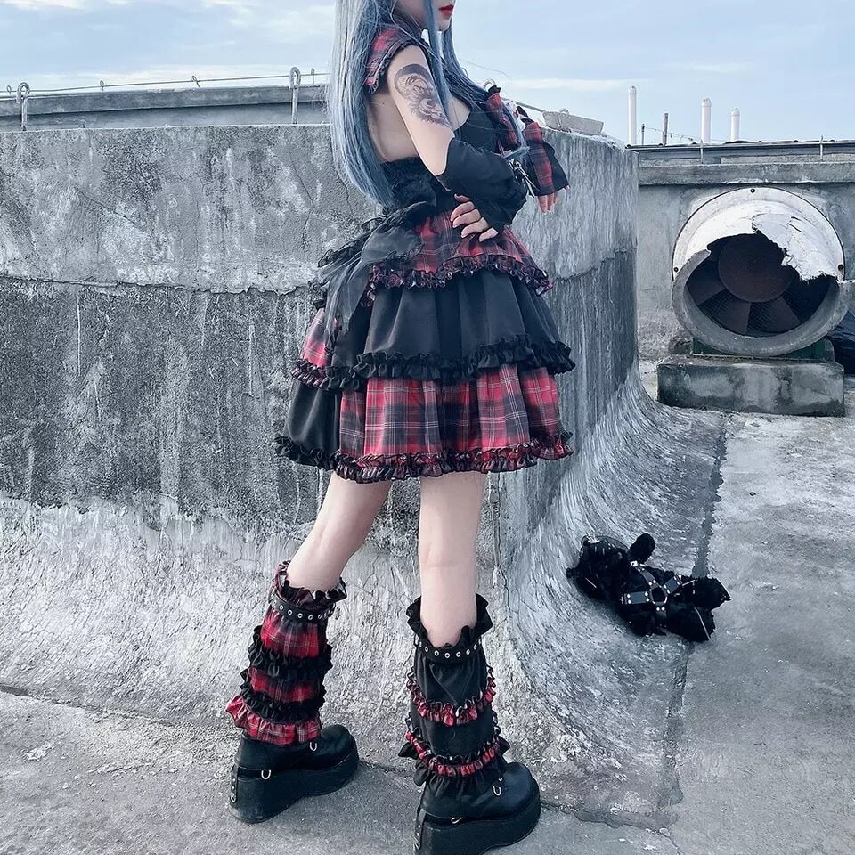 赤チェックのゴシックロリータワンピースセット | Fancy ☆World 赤チェックのゴシックロリータワンピースセット | Fancy ☆World