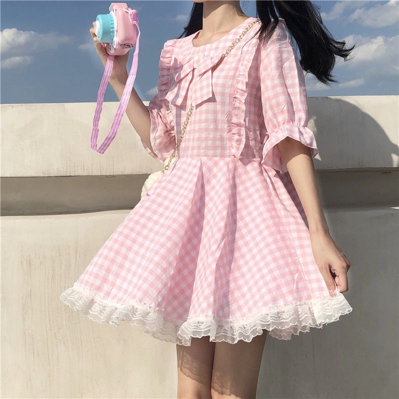 ピンクチェックのスウィートワンピース | Fancy ☆World