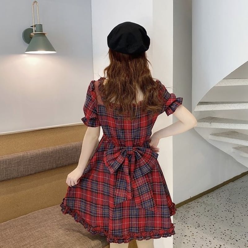 h.naoto jelly 赤チェックワンピース　ゴスロリ H.Jelly Stripe Frill Lace Up JSK by h.NAOTO