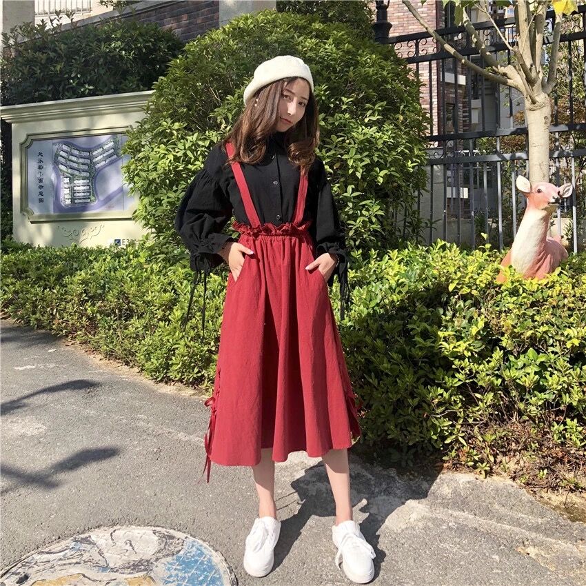 メタモルフォーゼ❤️Apple holicワンピース 3点セット╱赤 赤×黒のシャツワンピースセット | Fancy ☆World