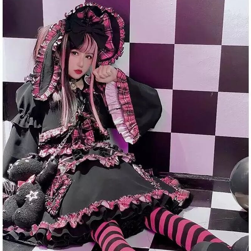ゴスロリ・ロリータ コスプレ衣装 黒とピンク Amazon.co.jp: kumikumiCOSロリータ ゴスロリ ワンピース 長袖