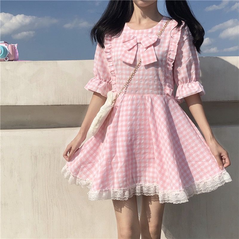 あひる柄ピンクワンピース 80cm ピンクチェックのスウィートワンピース | Fancy ☆World