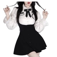制服風シャツとサスペンダーワンピースセット