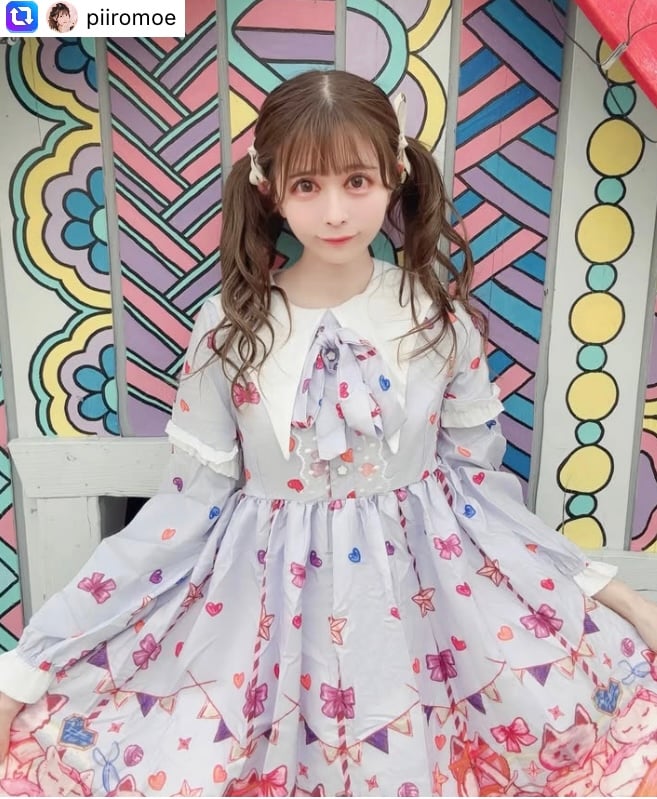 イノセントワールド　猫ちゃんとリボンプリント ワンピース 藤井妃呂様着用】猫のパーティリボンワンピース | Fancy ☆World