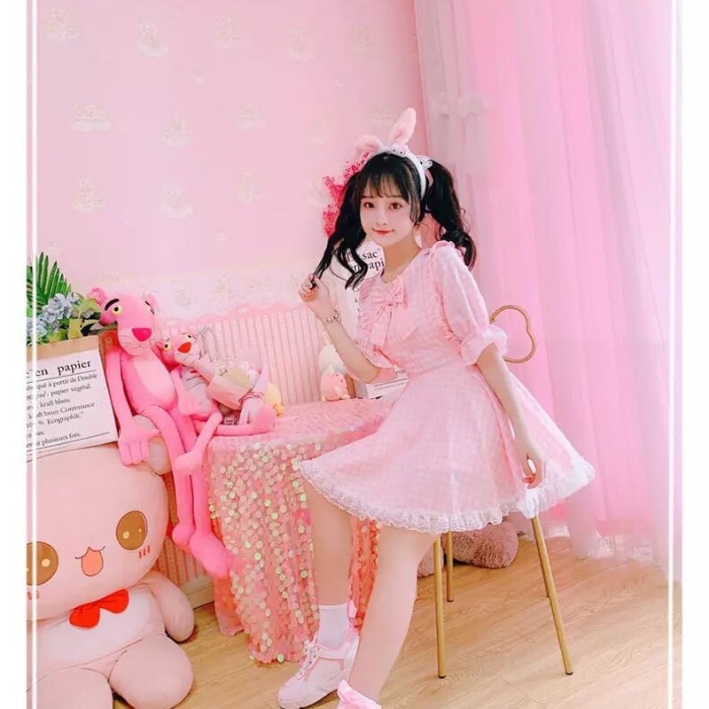 ピンクギンガムチェックのワンピース | Fancy ☆World