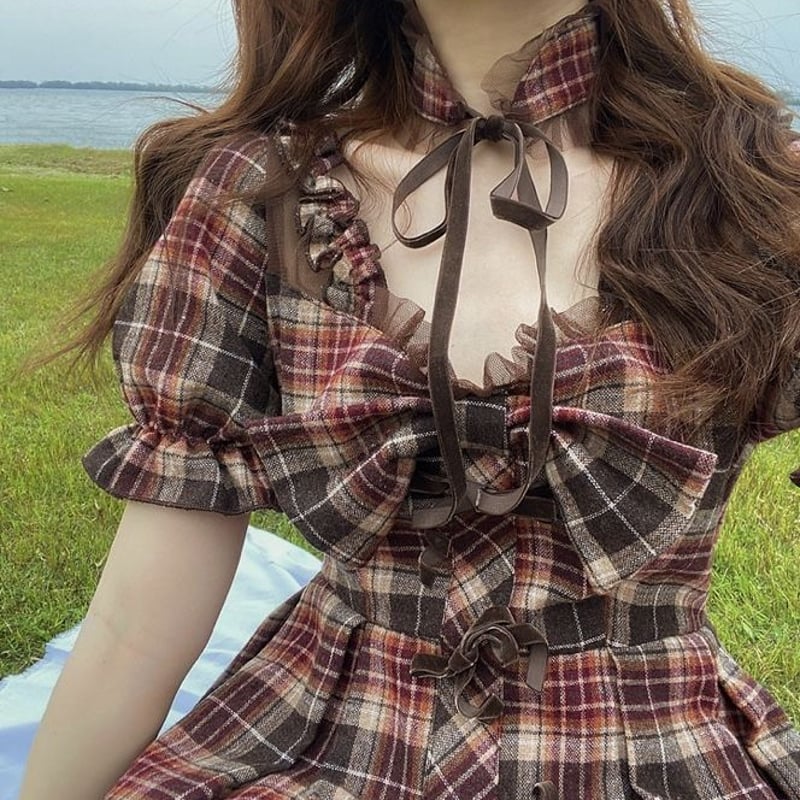 h.naoto jelly 赤チェックワンピース　ゴスロリ h.naoto - え4 h.naoto Jelly 鳥籠スカート 赤チェック ゴスロリ