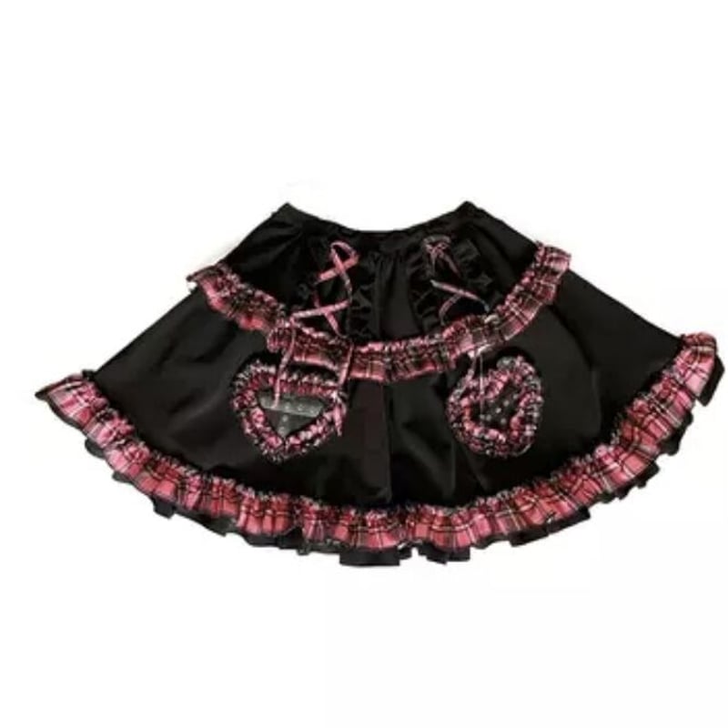 黒ピンクのゴスロリチェックワンピースセット | Fancy ☆World 黒ピンクのゴスロリチェックワンピースセット | Fancy ☆World