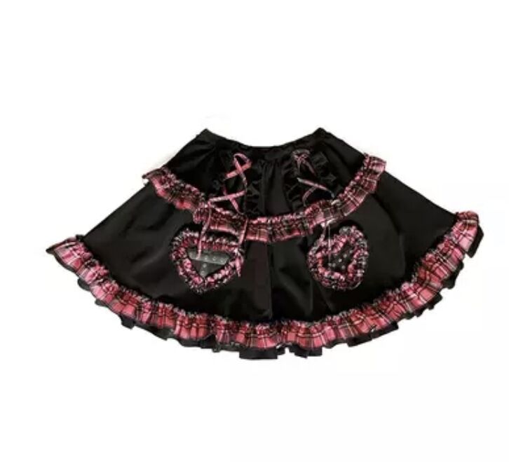 美品ピンクチェック柄フリルミニワンピースBODYLINEゴシックパンクゴスロリ 美品ピンクチェック柄フリルミニワンピースBODYLINEゴシック