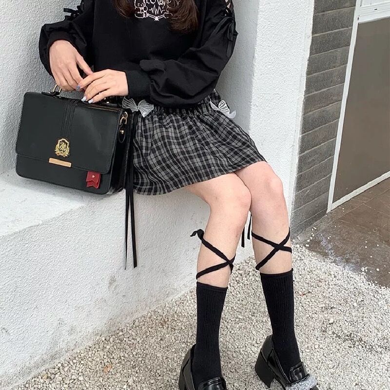 蝶々の黒チェックミニスカート | Fancy ☆World 蝶々の黒チェックミニスカート | Fancy ☆World