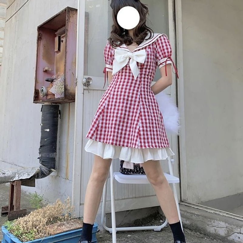 大きいりぼんのギンガム赤チェックワンピース | Fancy ☆World