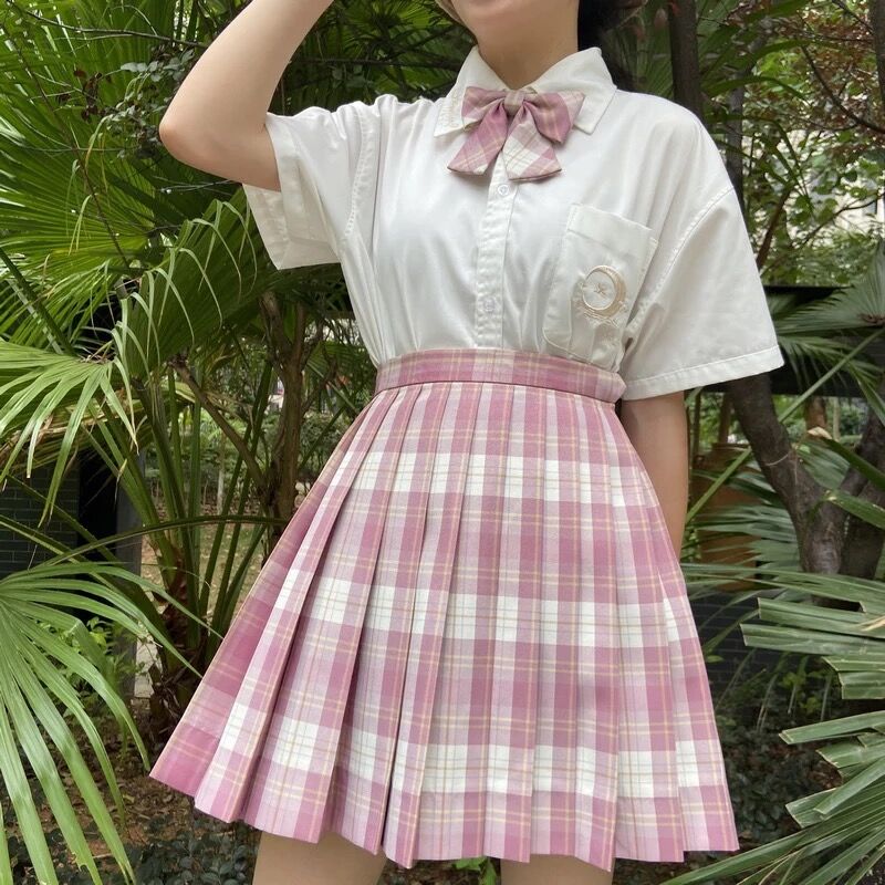 女子高生風♪ピンクのチェックミニスカートとリボンのセット | Fancy