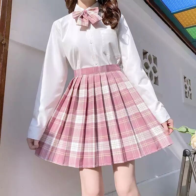 女子高生風♪ピンクのチェックミニスカートとリボンのセット | Fancy