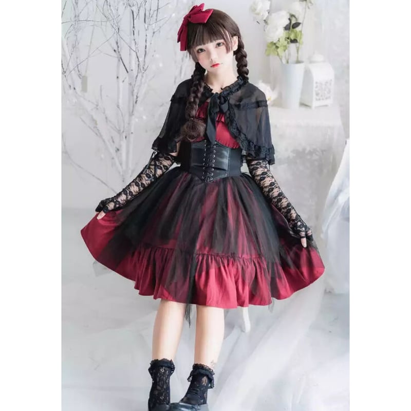 ゴスロリ ワンピース 赤 ワンピース Lolita ゴシック ロリータ 黒ロリ セクシー ミニ丈