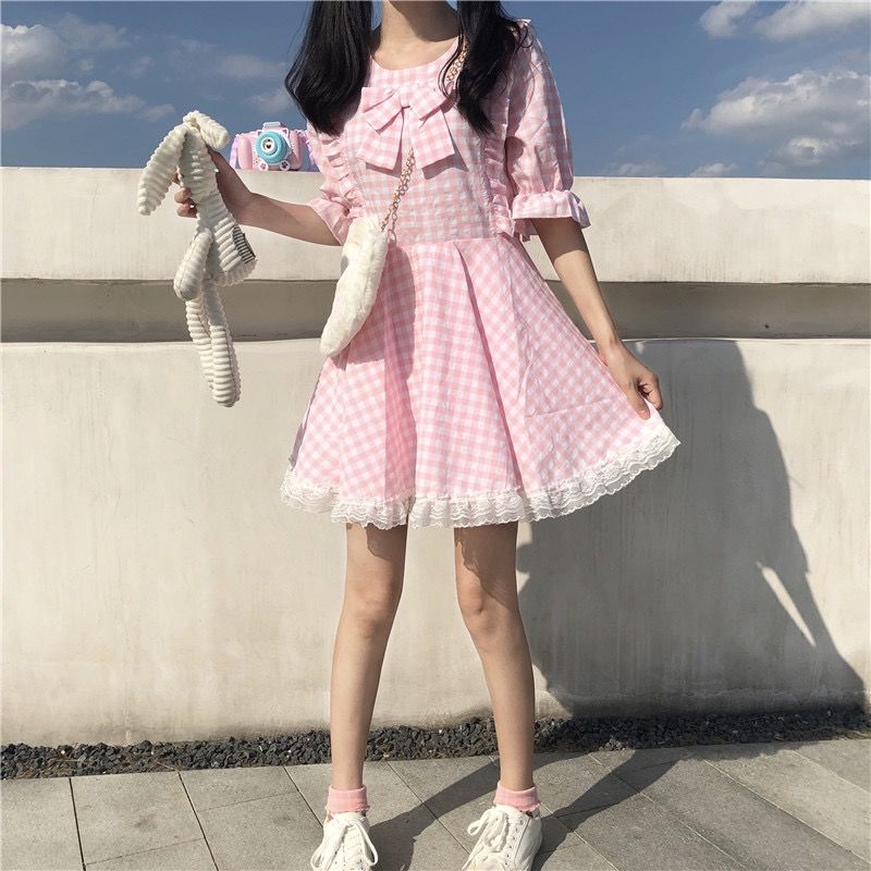 ピンクチェックのスウィートワンピース | Fancy ☆World