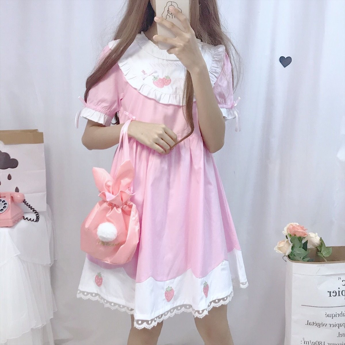 ロリィタ ワンピース ピンク 苺 パフェ ケーキ ボンネット 甘ロリ ロリータ 苺のメルヘン甘ロリワンピース | Fancy ☆World