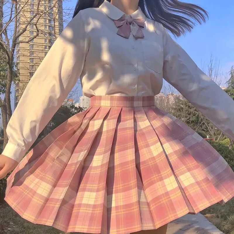 女子高生風♪ピンクのチェックミニスカートとリボンのセット | Fancy