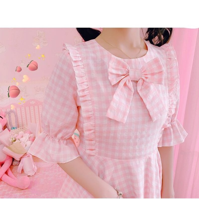 ピンクギンガムチェックのワンピース | Fancy ☆World