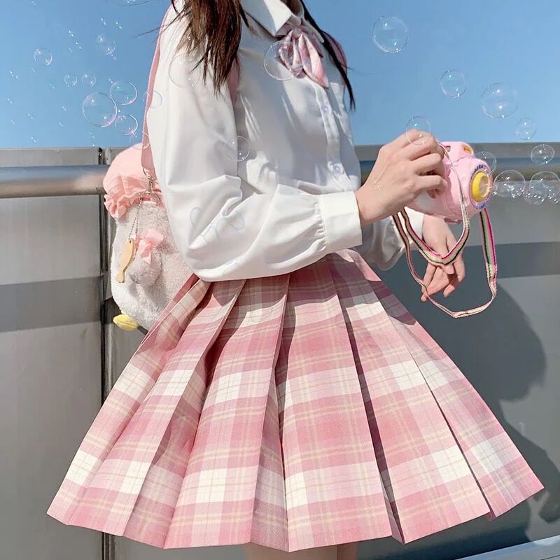 女子高生風♪ピンクのチェックミニスカートとリボンのセット | Fancy