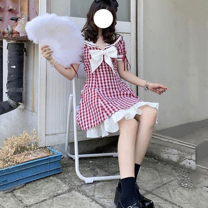 大きいりぼんのギンガム赤チェックワンピース | Fancy ☆World