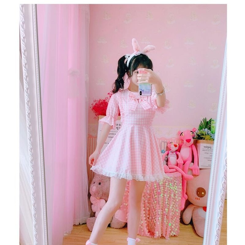 ピンクギンガムチェックのワンピース | Fancy ☆World