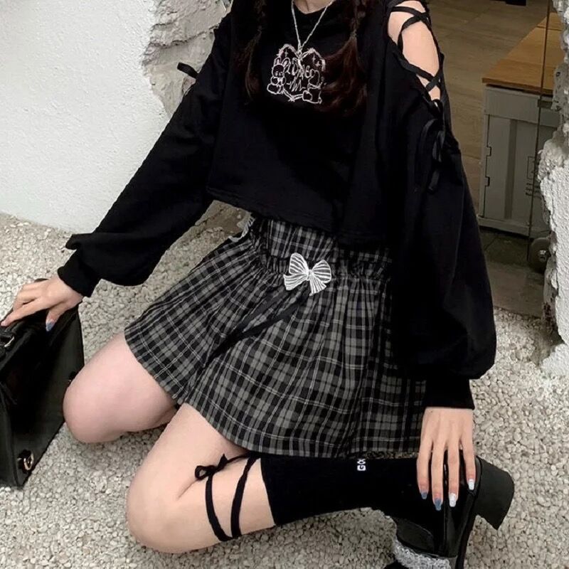 蝶々の黒チェックミニスカート | Fancy ☆World 蝶々の黒チェックミニスカート | Fancy ☆World