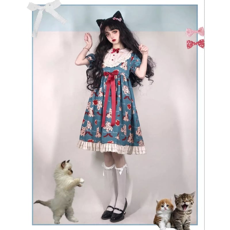 猫の総柄クラシカルロリータワンピース | Fancy ☆World