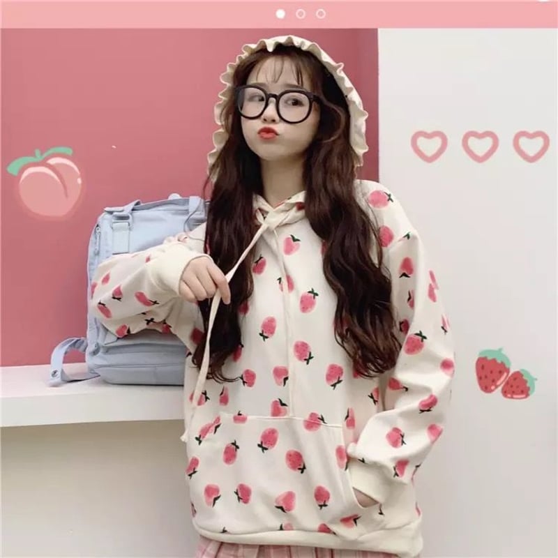 お値下げ　新品！Miss Blumarine 赤 フリル付きフードパーカー 苺パターンのフリルフード付きパーカー | Fancy ☆World