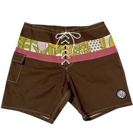 SUNSET 1970'S SURF WEARS / SIDE SLIP SHORT / BROWN FLOWER BAND