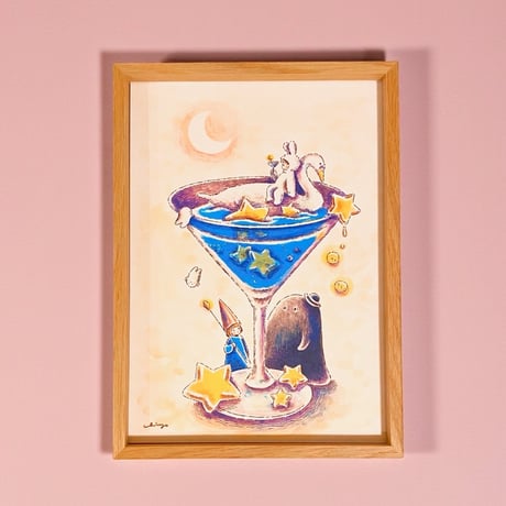 【複製画ポスター/Poster】"Little Friends-夜の湖喫茶-/Little Friends-Lake Cafe at Night-"