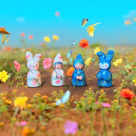 ＊受注製作【花持ちチビこけし】花うさぎ/桜ちゃん/ミモザちゃん