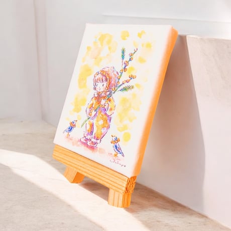 【複製画ミニファブリックアートパネル】桜ちゃん/花うさぎ/ミモザちゃん (ミニイーゼル付き)